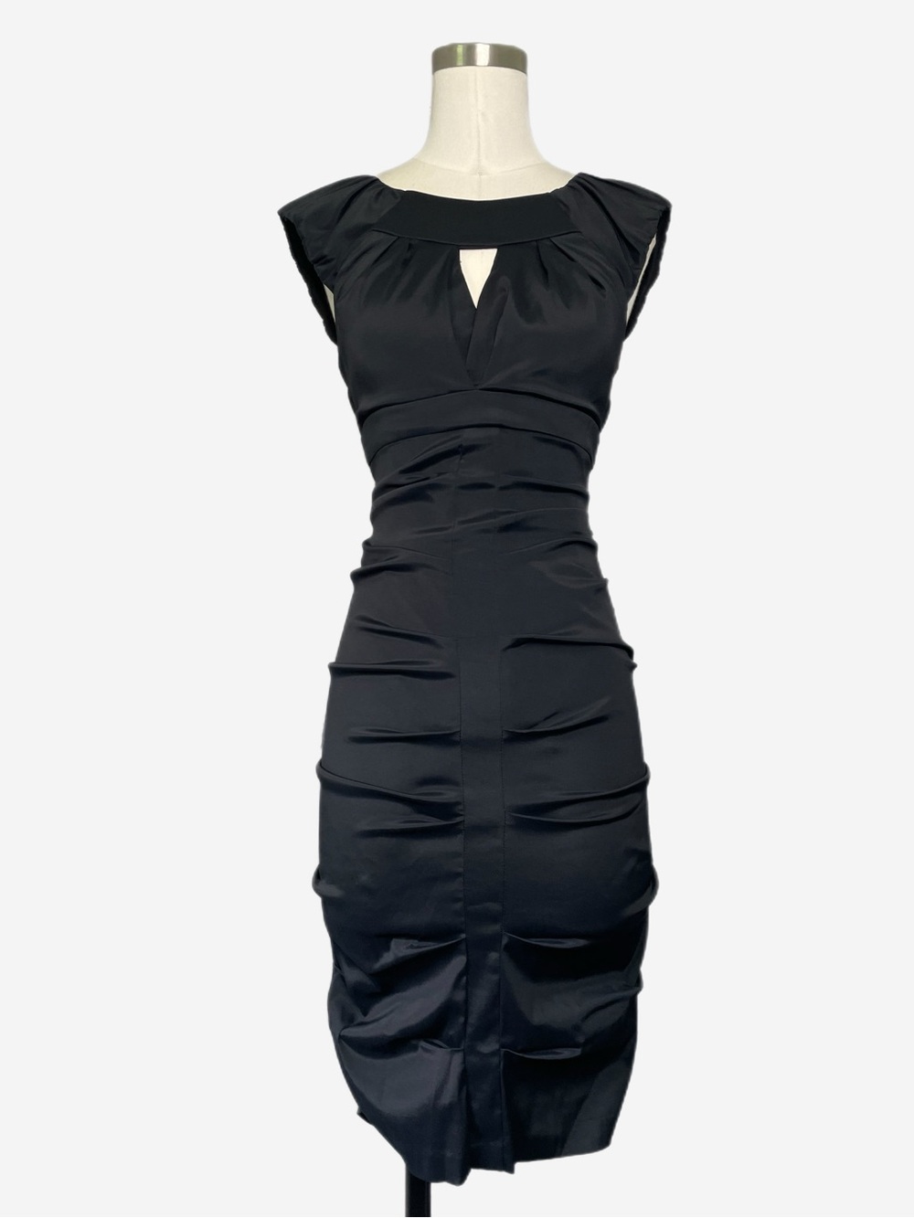 Caché Black ruched bodycon keyhole neck midi sheath dress Mobwife office siren 2